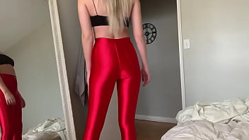 Depressingly Stunning Blonde in Red Spandex Disco Pants